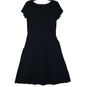 White Hause Black Market~Woman Size 0~Black Fit/Flare Lazer Cut Dress Pockets.